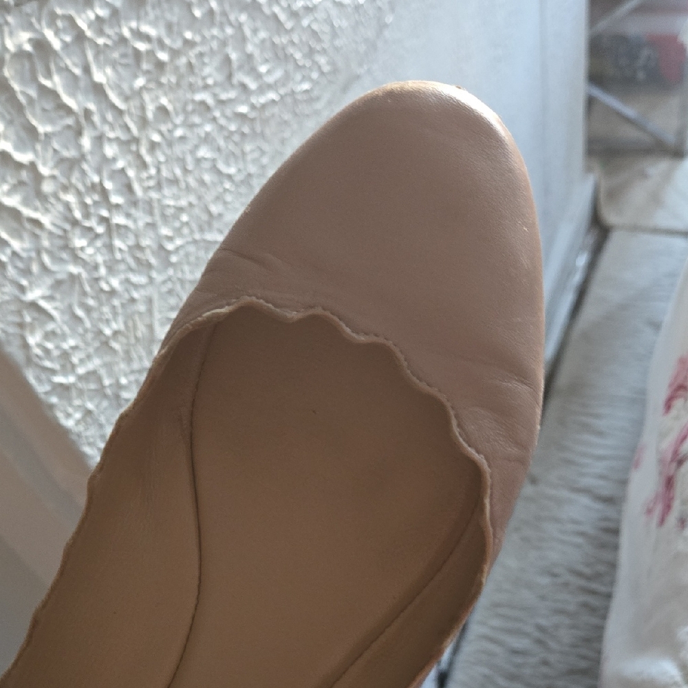 Chloe Beige Scalloped Flats